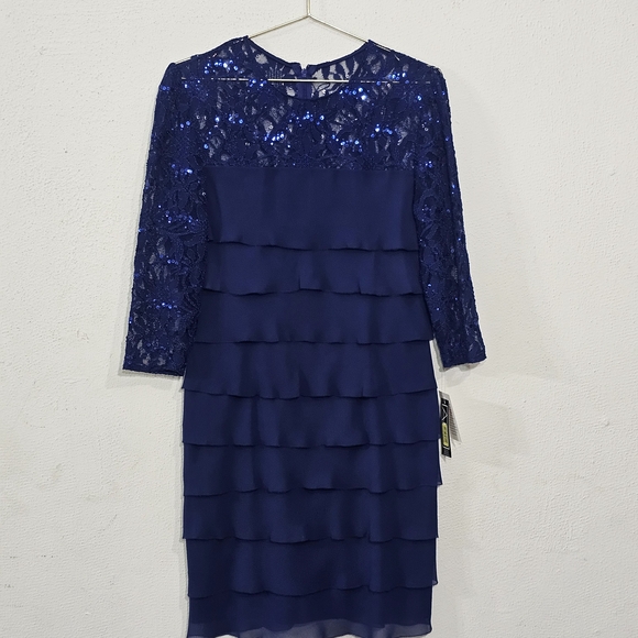 Alex Evenings Electric Blue Lace Tiered Womens Dress Sz 8 Petite - Picture 4 of 13
